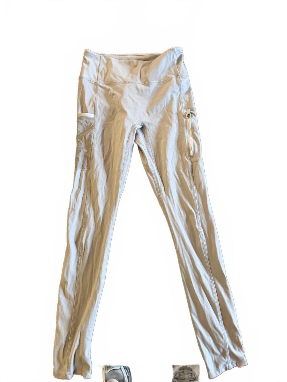 Motion365 Women's Light Gray Athletic Leggings W/Pockets & Ankle Zippers, Size M